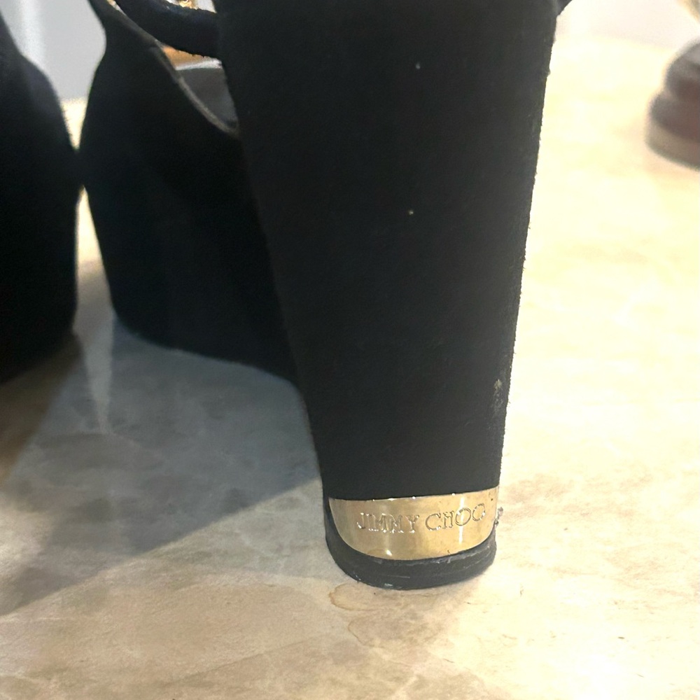 Jimmy Choo Elegant Black Suede Wedge Heels size 41 - Picture 15 of 16